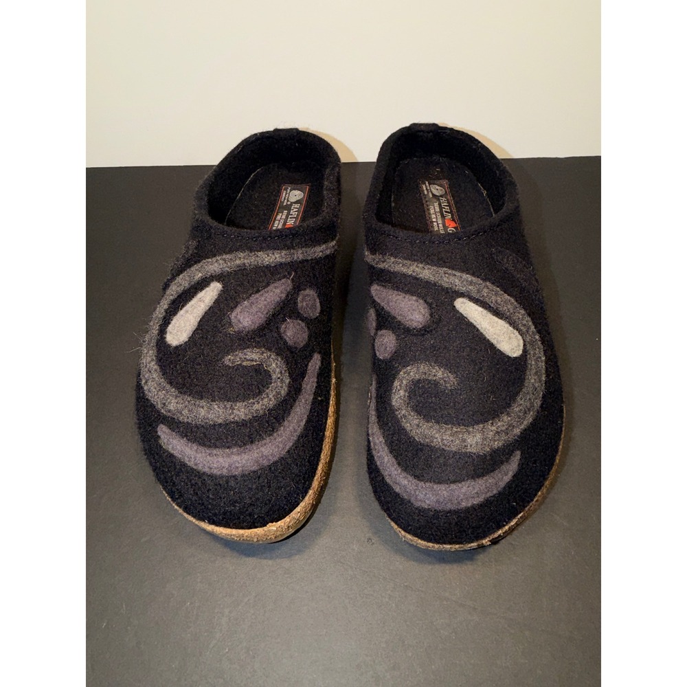 Haflinger Grizzly Black Wool Swirl Clog Mules EU 41 Germany Cork Footbed